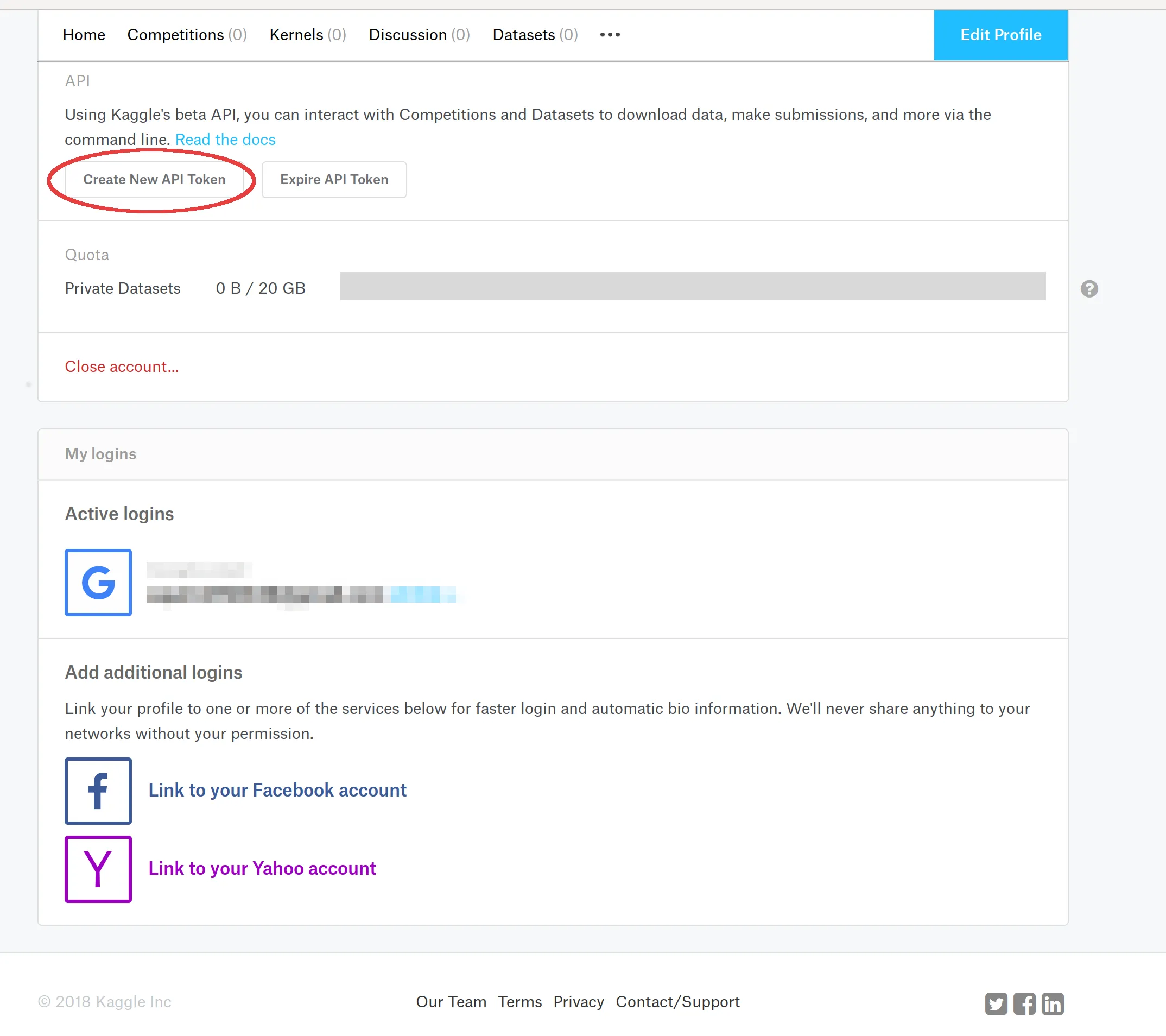 get kaggle api token